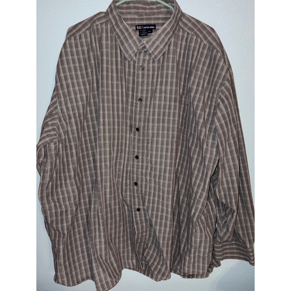 5.11 Tactical Series Mens 3XL Plaid Button Down Shirt Brown CoolPlus Long Sleeve
